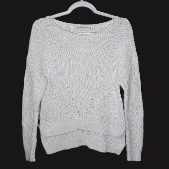 Trina Turk Pima Cotton Chunky Knit Open Weave Sweater M Fisherman Nautical - Picture 1 of 10
